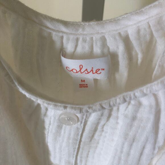 Colsie NWT Women's Cream White Textured Cotton Flowy Button Down Tank Top M - Picture 2 of 8